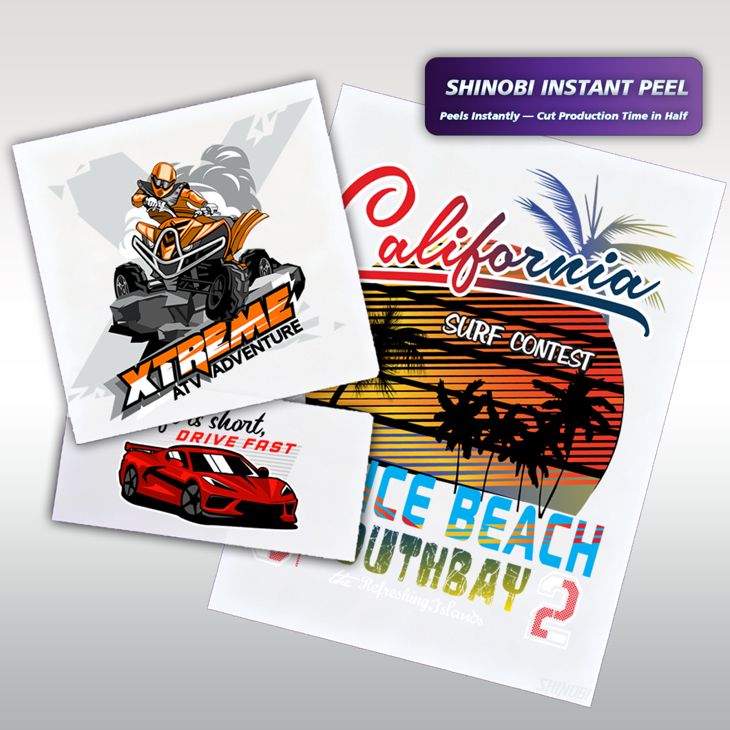 DTF transfers by size option from Shinobi Transfers showing different print size choices