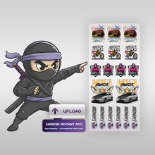 Shinobi Transfers upload-your-own DTF gang sheet feature for custom print files.