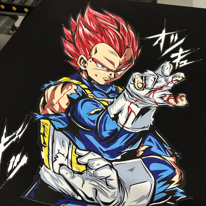 “T-shirt on a heat press featuring a printed design made with Shinobi Transfers’ DTF technology.